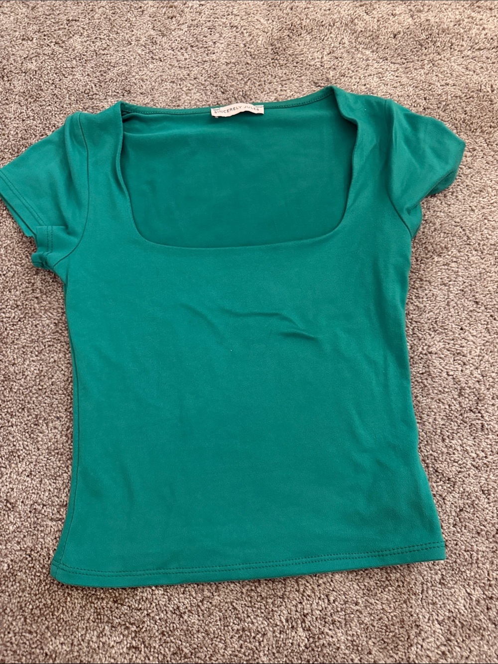 Sincerely Jules Teal Square Neck Short Sleeve Top